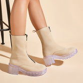 Round Toe Suede Front Zipper Motorcycle Boots Oshnow